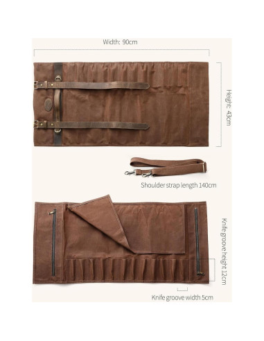 Bolsa de Cuchillos XINZUO - Lona Encerada 90x43 cm - Marrón