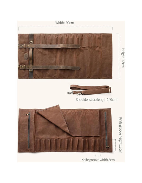 Bolsa de Cuchillos XINZUO - Lona Encerada 90x43 cm - Marrón