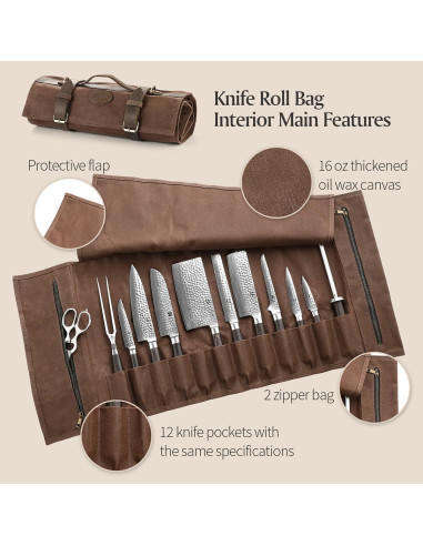 Bolsa de Cuchillos XINZUO - Lona Encerada 90x43 cm - Marrón