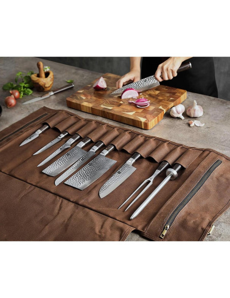 Bolsa de Cuchillos XINZUO - Lona Encerada 90x43 cm - Marrón