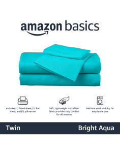 Juego de Sábanas Individual Microfibra Amazon Basics 3 Piezas Aqua 2