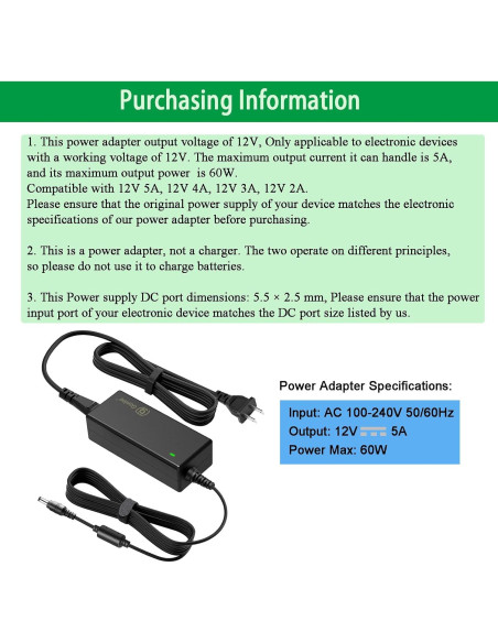 Adaptador de corriente 12V 5A fit-power para monitores AOC y Dell