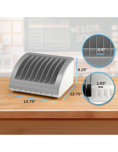 Estación de Carga Universal POCHAR para 8 Dispositivos - Ideal para Aulas y Oficinas