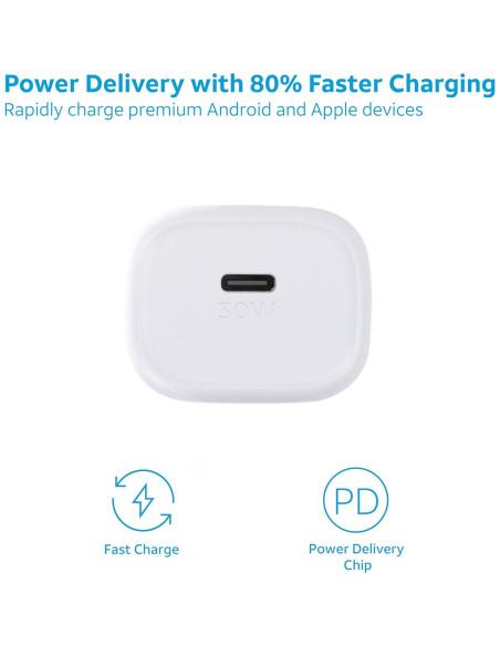 Cargador de pared USB-C AT&T 30W con carga rápida - Blanco