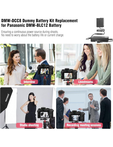 Adaptador de Corriente DMW-AC10 y Batería Falsa DMW-DCC8 para Cámaras Panasonic Lumix