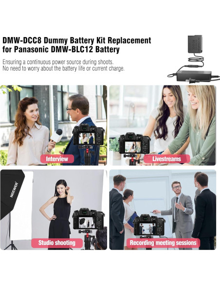 Adaptador de Corriente DMW-AC10 y Batería Falsa DMW-DCC8 para Cámaras Panasonic Lumix