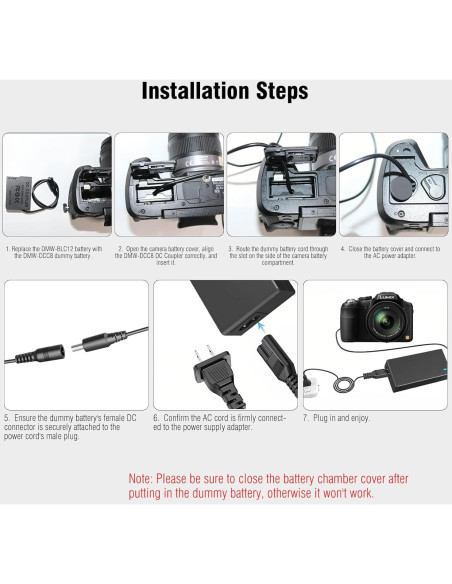 Adaptador de Corriente DMW-AC10 y Batería Falsa DMW-DCC8 para Cámaras Panasonic Lumix