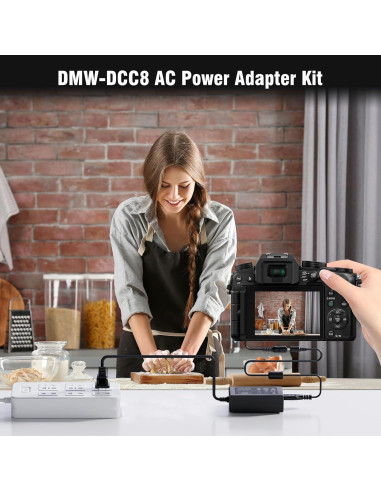 Adaptador de Corriente DMW-AC10 y Batería Falsa DMW-DCC8 para Cámaras Panasonic Lumix