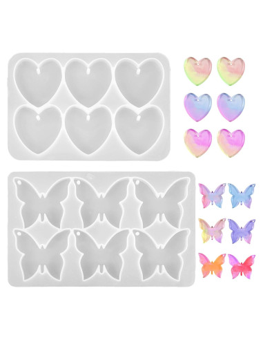 Moldes de Silicona FdcLixuvol para Joyería DIY - 2 Piezas Mariposa y Corazón