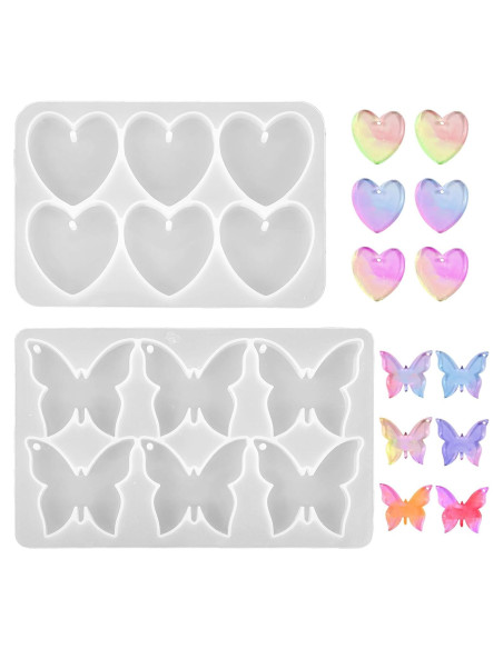 Moldes de Silicona FdcLixuvol para Joyería DIY - 2 Piezas Mariposa y Corazón