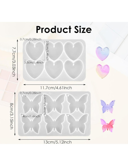 Moldes de Silicona FdcLixuvol para Joyería DIY - 2 Piezas Mariposa y Corazón