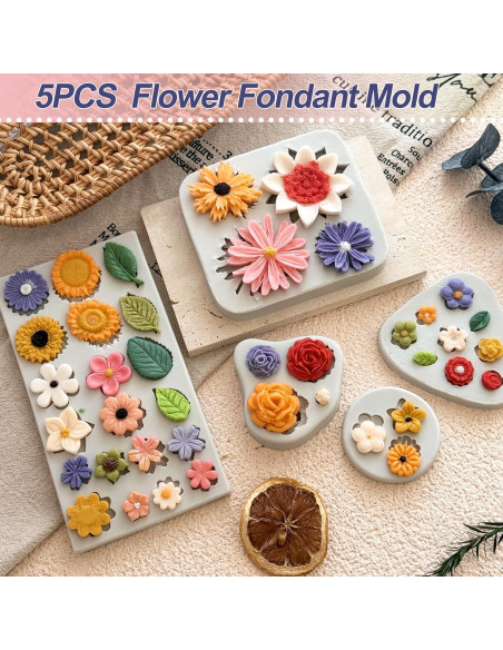 5 Moldes de Silicona para Chocolate Flores LLchunyun