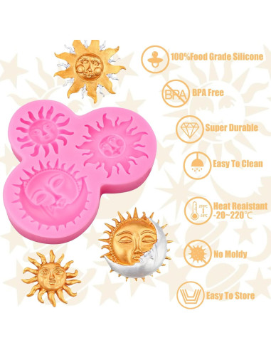 Molde de Silicona para Fondant Sol y Luna Heyiminy Rosa