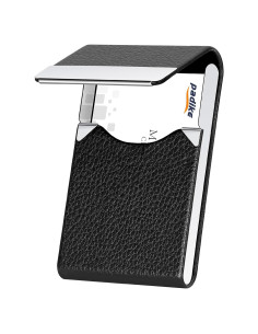 Portatarjetas de Visita Padike de Cuero PU y Acero Inoxidable Negro