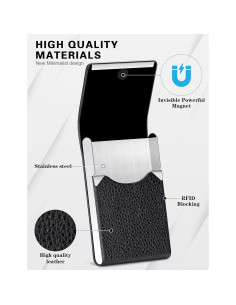 Portatarjetas de Visita Padike de Cuero PU y Acero Inoxidable Negro 2