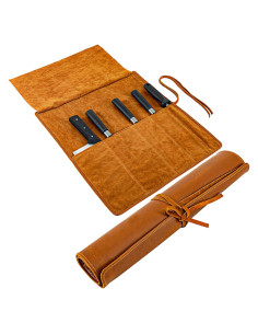 Bolsa de Roll de Cuchillos de Cuero Genuino 5 Compartimentos