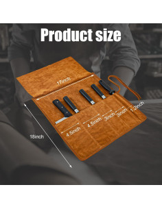 Bolsa de Roll de Cuchillos de Cuero Genuino 5 Compartimentos 2