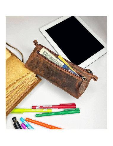 Estuche de Lápiz de Cuero Rustic Town - Retro 20.32x7.62cm