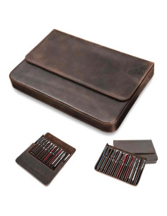 Organizador de Plumas de Cuero Vintage MOCHUI 12 Ranuras Café