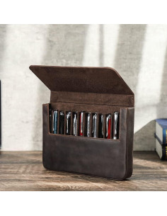 Organizador de Plumas de Cuero Vintage MOCHUI 12 Ranuras Café 2