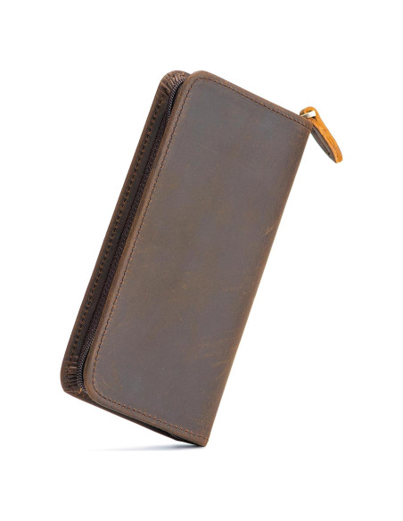 Estuche para Plumas Fuente Asvine de Cuero Crazy Horse 3 Compartimentos