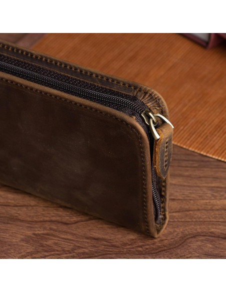 Estuche para Plumas Fuente Asvine de Cuero Crazy Horse 3 Compartimentos