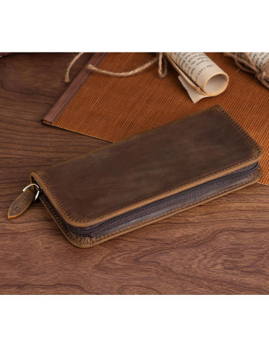 Estuche para Plumas Fuente Asvine de Cuero Crazy Horse 3 Compartimentos