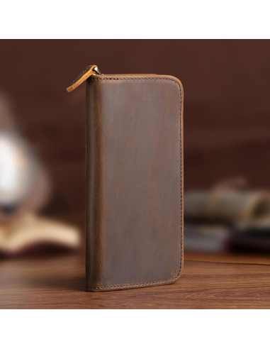 Estuche para Plumas Fuente Asvine de Cuero Crazy Horse 3 Compartimentos