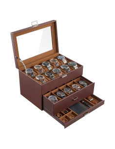 Caja de Reloj ProCase de 20 Compartimentos para Hombres - Marrón