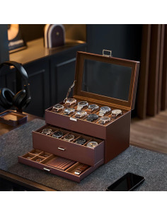 Caja de Reloj ProCase de 20 Compartimentos para Hombres - Marrón 2