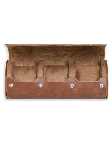 Estuche de Viaje para 3 Relojes Rothwell 100% Cuero Marrón