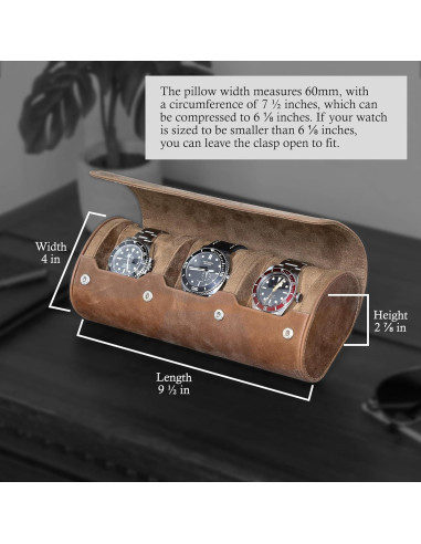 Estuche de Viaje para 3 Relojes Rothwell 100% Cuero Marrón