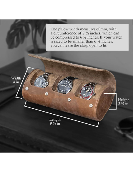 Estuche de Viaje para 3 Relojes Rothwell 100% Cuero Marrón