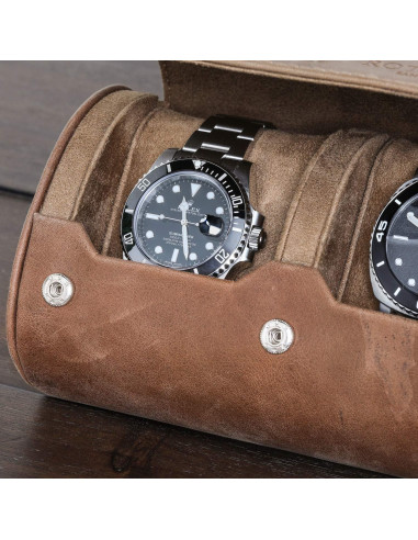 Estuche de Viaje para 3 Relojes Rothwell 100% Cuero Marrón