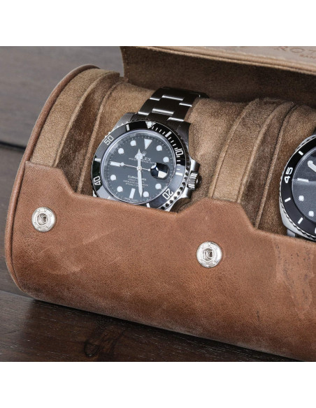 Estuche de Viaje para 3 Relojes Rothwell 100% Cuero Marrón