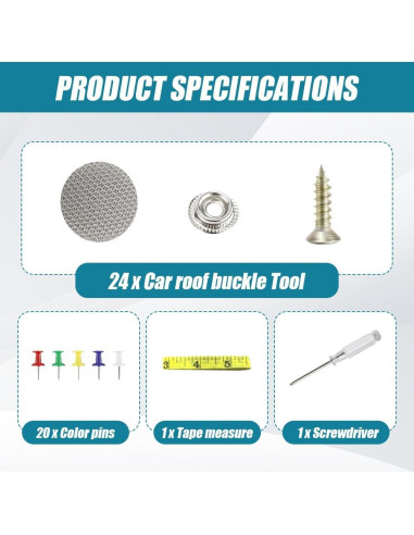 Kit de Reparación de Techo de Coche Kutyun - 24 Botones y Herramientas