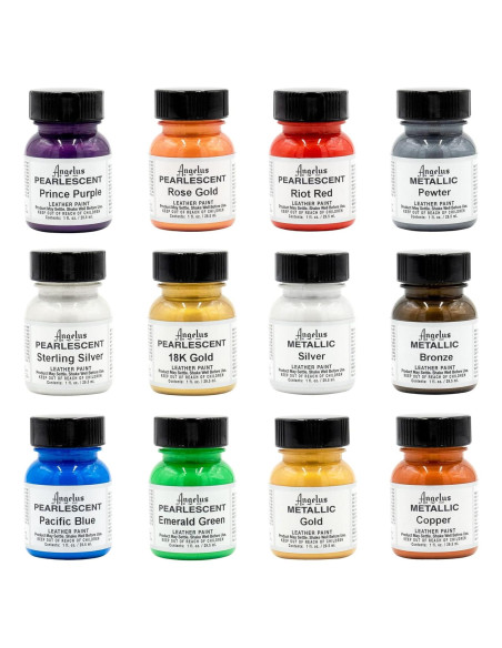 Kit de Pintura Acrílica Metálica y Perlada Angelus 12 Pack 29.57 ml