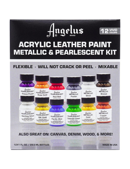 Kit de Pintura Acrílica Metálica y Perlada Angelus 12 Pack 29.57 ml
