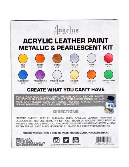 Kit de Pintura Acrílica Metálica y Perlada Angelus 12 Pack 29.57 ml