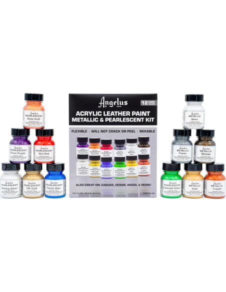 Kit de Pintura Acrílica Metálica y Perlada Angelus 12 Pack 29.57 ml