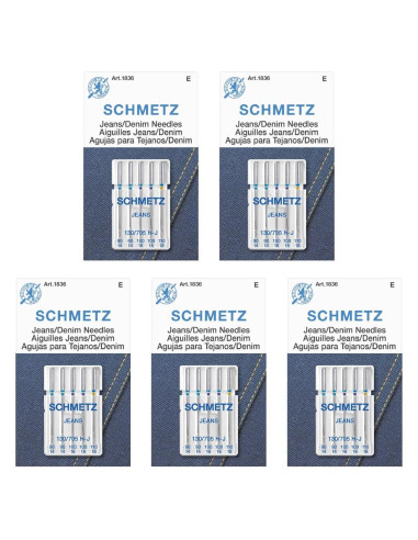 Agujas de Coser SCHMETZ Jeans 25 Unidades para Tejidos Gruesos