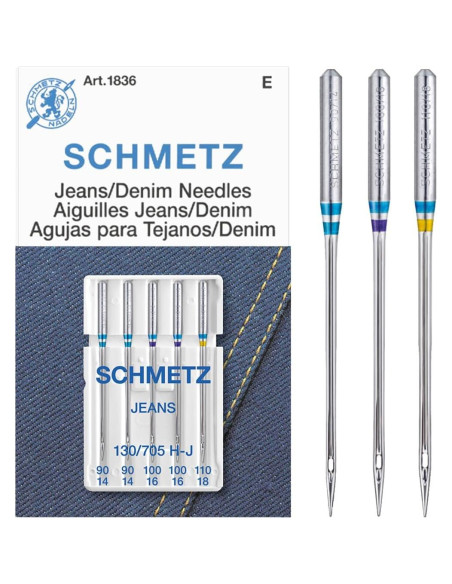 Agujas de Coser SCHMETZ Jeans 25 Unidades para Tejidos Gruesos
