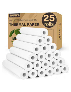 25 Rollos de Papel Térmico TUXIYA Tamaño Carta 650 Hojas