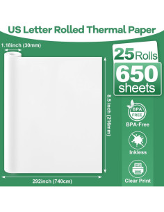 25 Rollos de Papel Térmico TUXIYA Tamaño Carta 650 Hojas 2