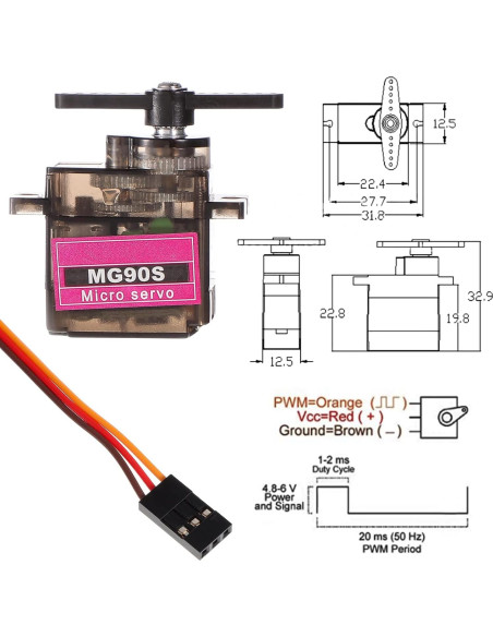 2 Servos Micro MG90S 9g Metal para Robots y Modelos RC