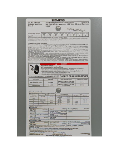 Interruptor de Seguridad Siemens HNF362 60A 3 Polo 600V No Fusible