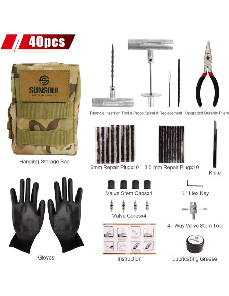 Kit de Reparación de Neumáticos Sunsoul 40 Piezas - Herramientas y Tapones