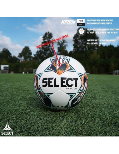 Balón de Fútbol Select DB Viking, Tamaño 5, Blanco/Teal/Naranja