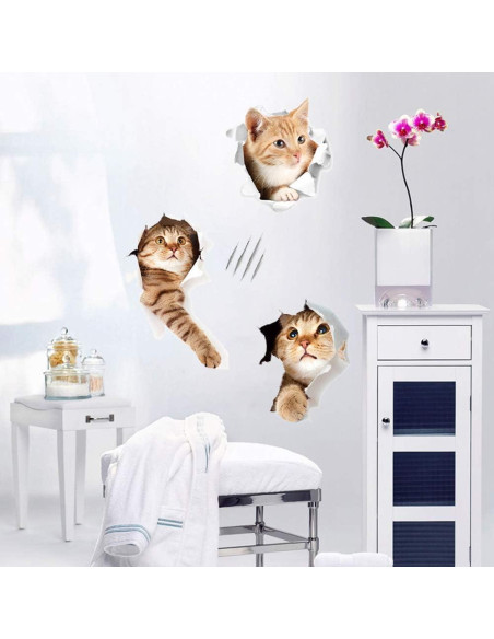 12 Pegatinas de Pared 3D Gato Caricatura WMdecal PVC Removibles