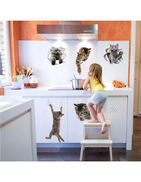 12 Pegatinas de Pared 3D Gato Caricatura WMdecal PVC Removibles